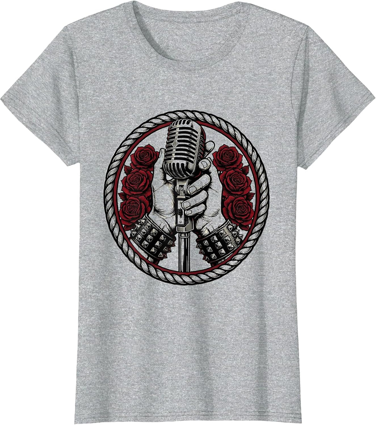 Emo Band Mic Grip Worn Wrist Cuffs Illustration T-Shirt - Heather Grey