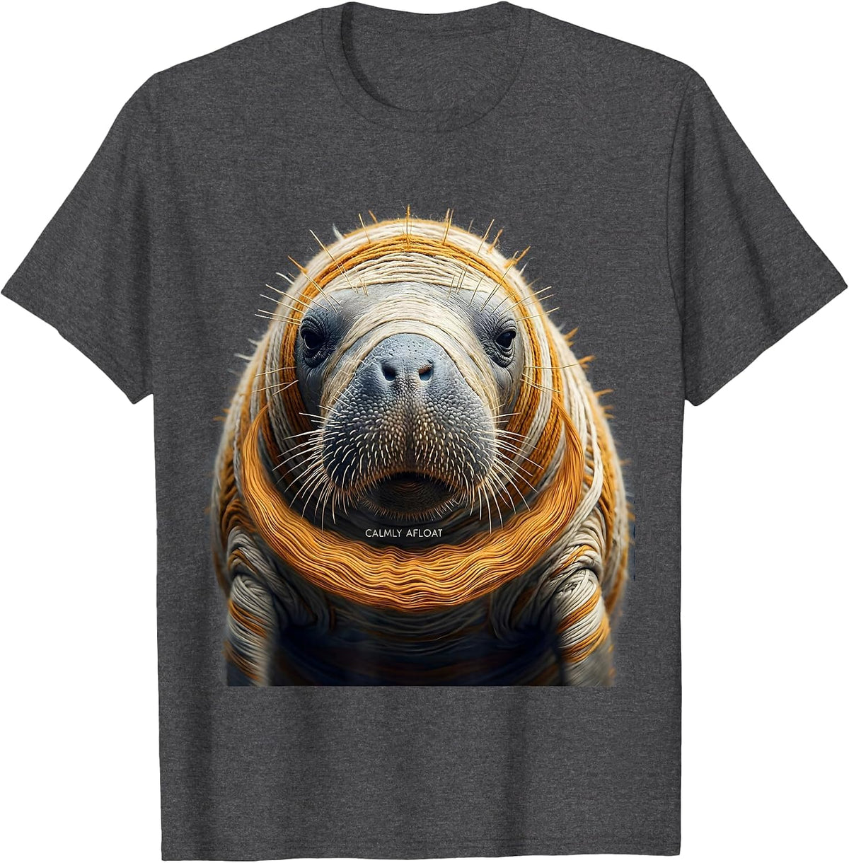 Men's Calmly Afloat Ikat Warp Blur Manatee Lover Funny Sea Cow T-Shirt - Dark Heather Grey