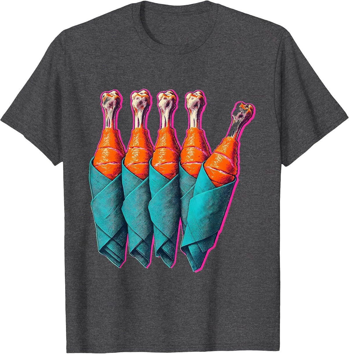 Thanksgiving Turkey Drumsticks Matching Family Humor T-Shirt - Dark Heather Grey