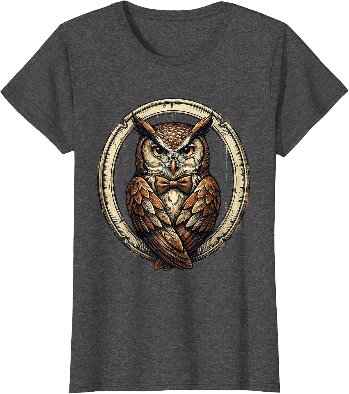 Women's Dapper Owl with Spectacles and Bow Tie T-Shirt - Dark Heather Grey