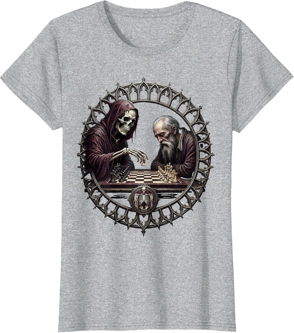 Death Playing Checkers With Elderly Man Graphic T-Shirt - Heather Grey