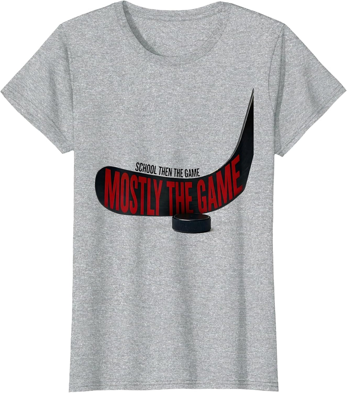 School Then The Game Mostly The Game Hockey Lineman Funny T-Shirt - Heather Grey