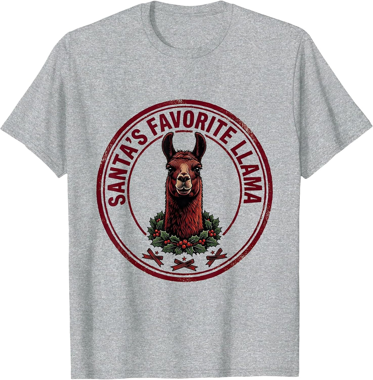 Men's Santa's Favorite Llama Funny Llama Christmas Animal Lover T-Shirt - Heather Grey