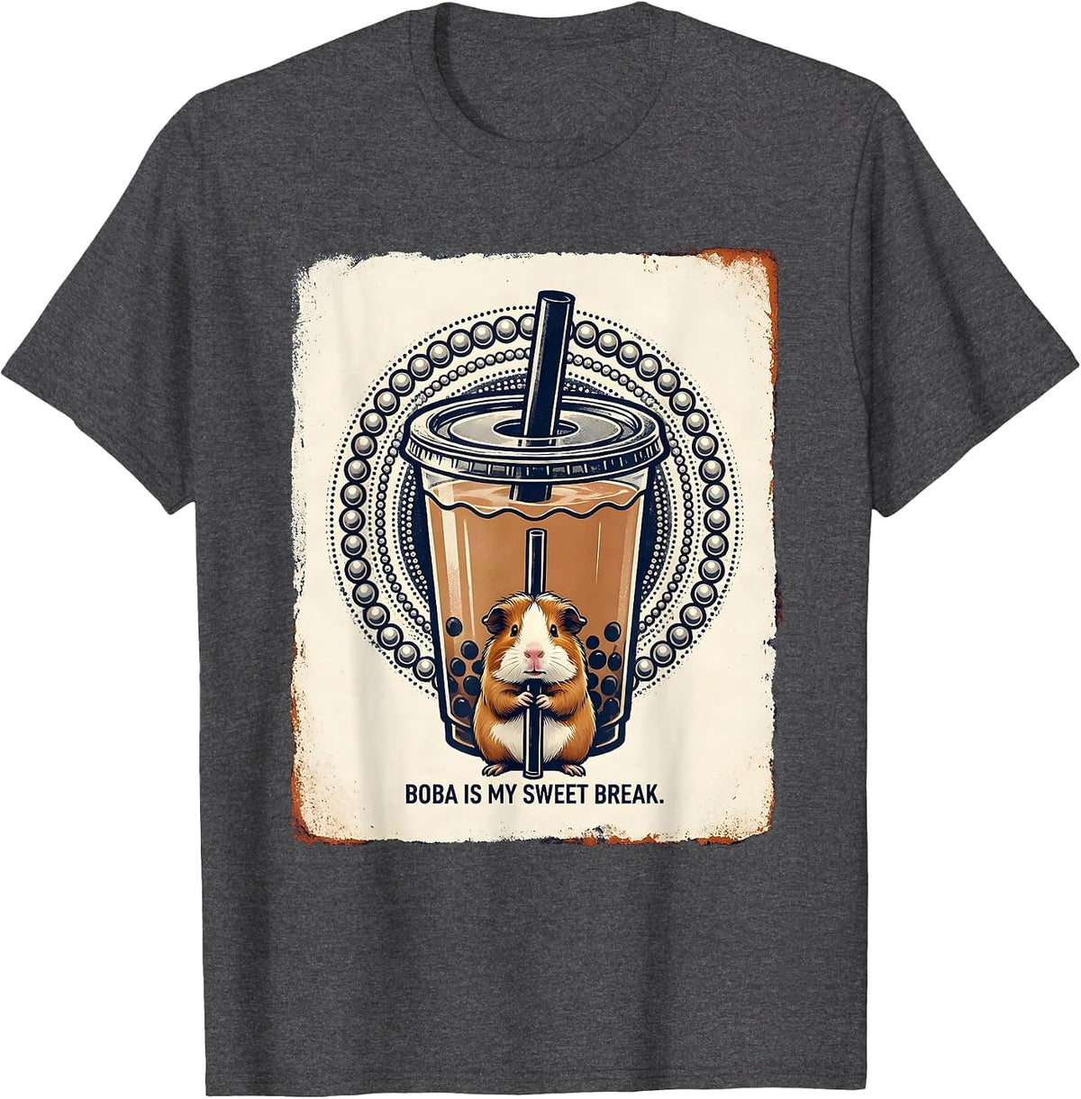 Boba Is My Sweet Break Cute Kawaii Boba Tea Mascot Character T-Shirt - Dark Heather Grey