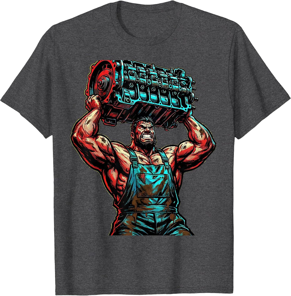 Men's Burly Mechanic Carrying Transmission Block T-Shirt - Dark Heather Grey