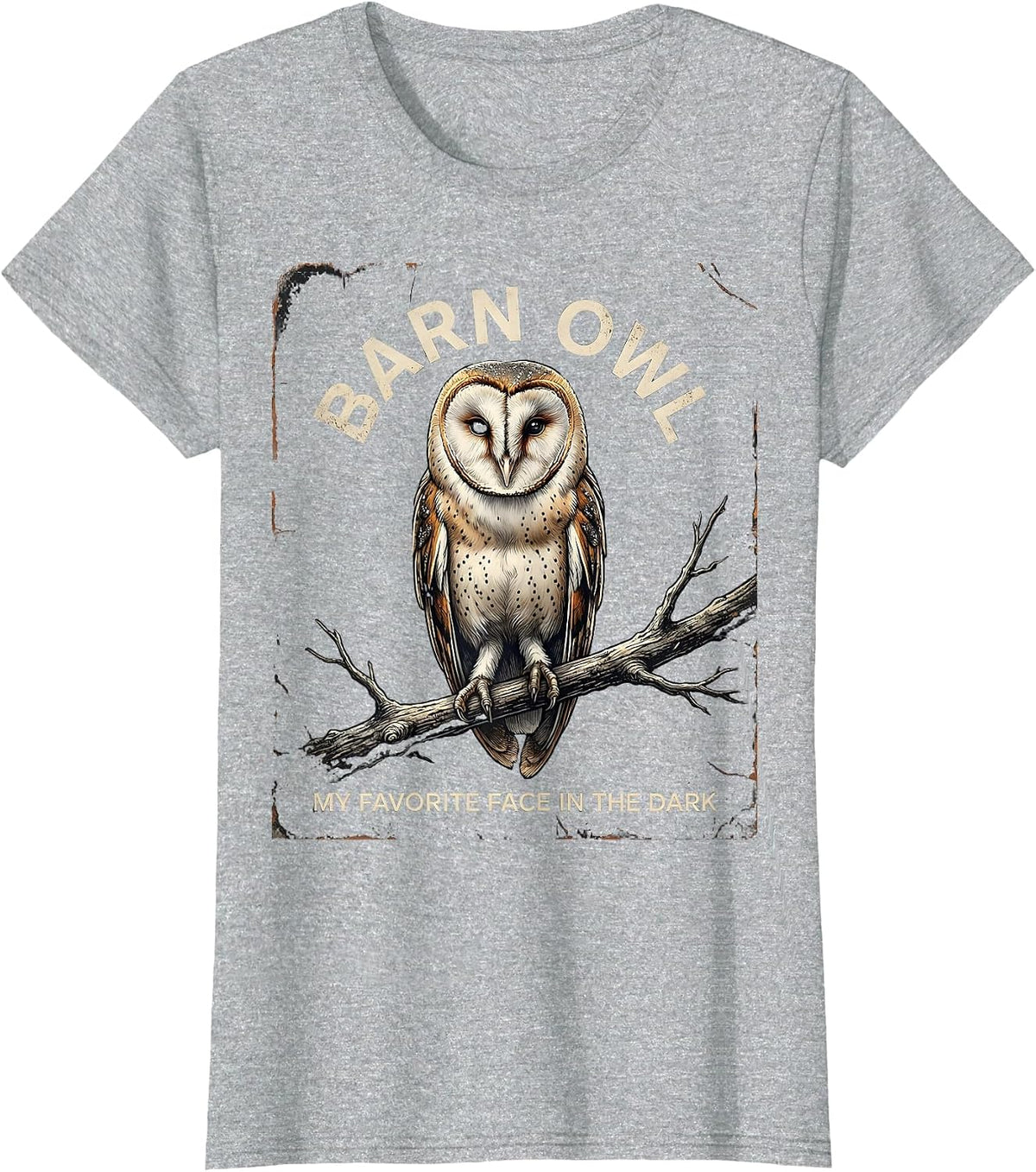 Barn Owl My Favorite Face In The Dark Distressed Owl Lover T-Shirt - Heather Grey