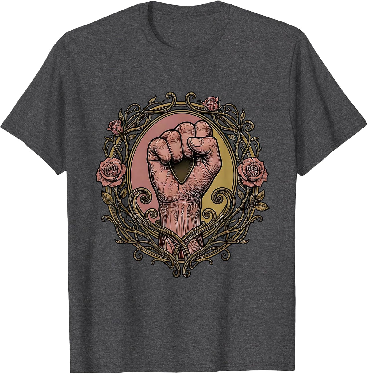 Raised Fist Guitar Pick Rock Music Graphic T-Shirt - Dark Heather Grey