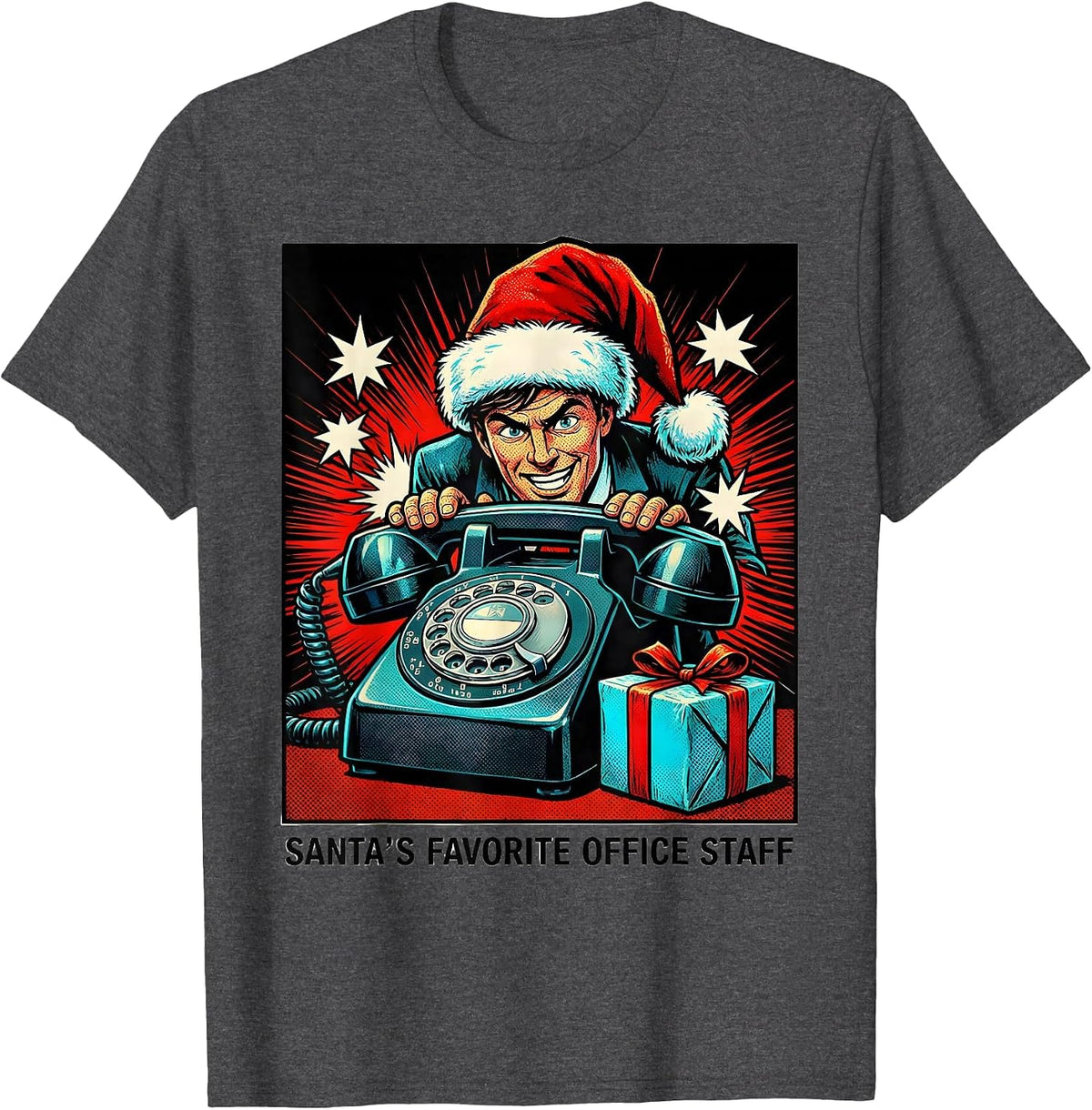 Santa's Favorite Office Staff Funny Christmas Staff Gift T-Shirt - Dark Heather Grey