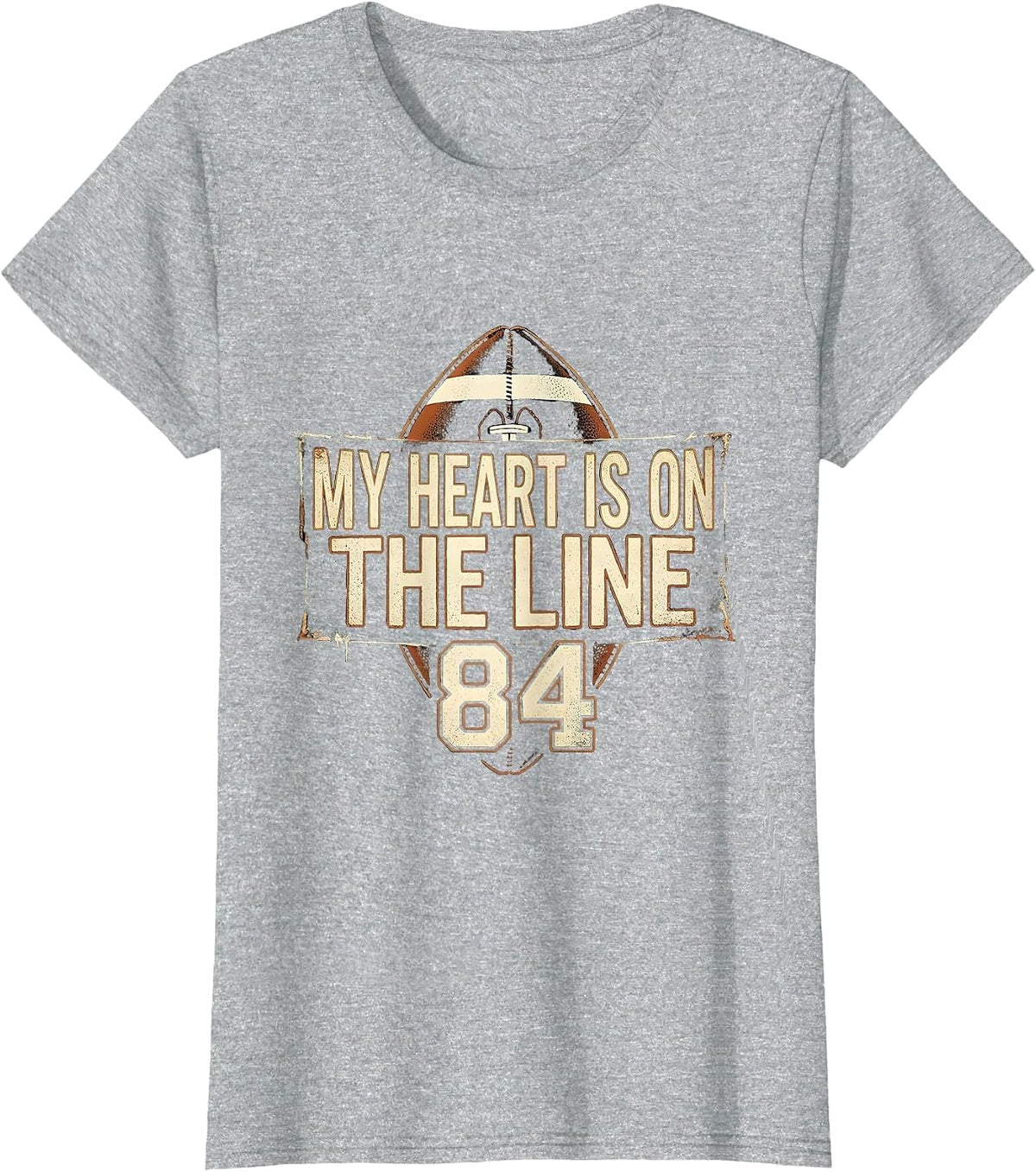 My Heart Is On The Line 84 Distressed Football Lineman Mom T-Shirt - Heather Grey