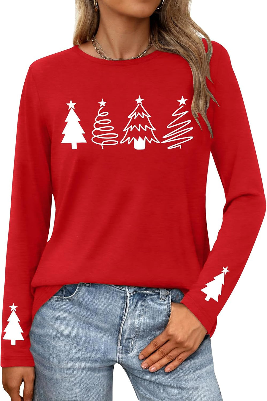 PECHAR Christmas Shirts for Women: Merry Christmas T Shirts Long Sleeve Top - Red8
