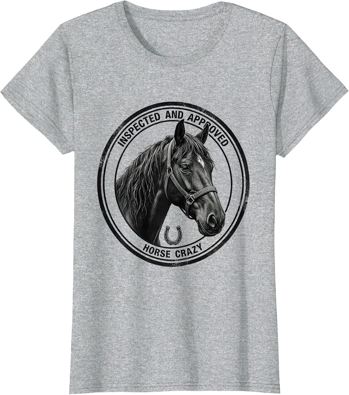 Women's Inspected And Approved: Horse Crazy Monochromatic Equestrian T-Shirt - Heather Grey