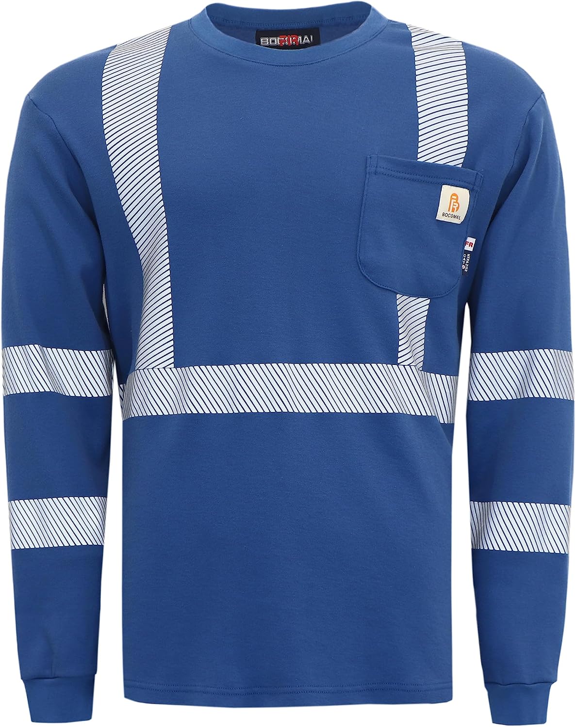 BOCOMAL Men's FR Shirts Hi-Vis Reflective Flame Resistant Safety Crew Tee - Royal Blue Tee\/Hi Vis