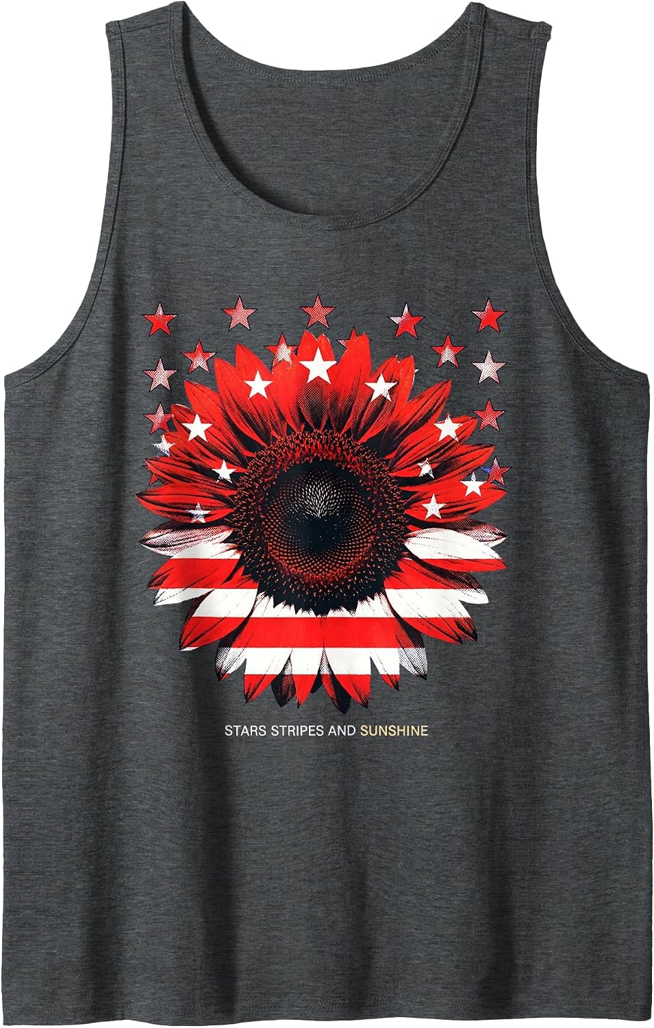 Stars Stripes and Sunshine Red White Blue Design Tank Top - Dark Heather Grey