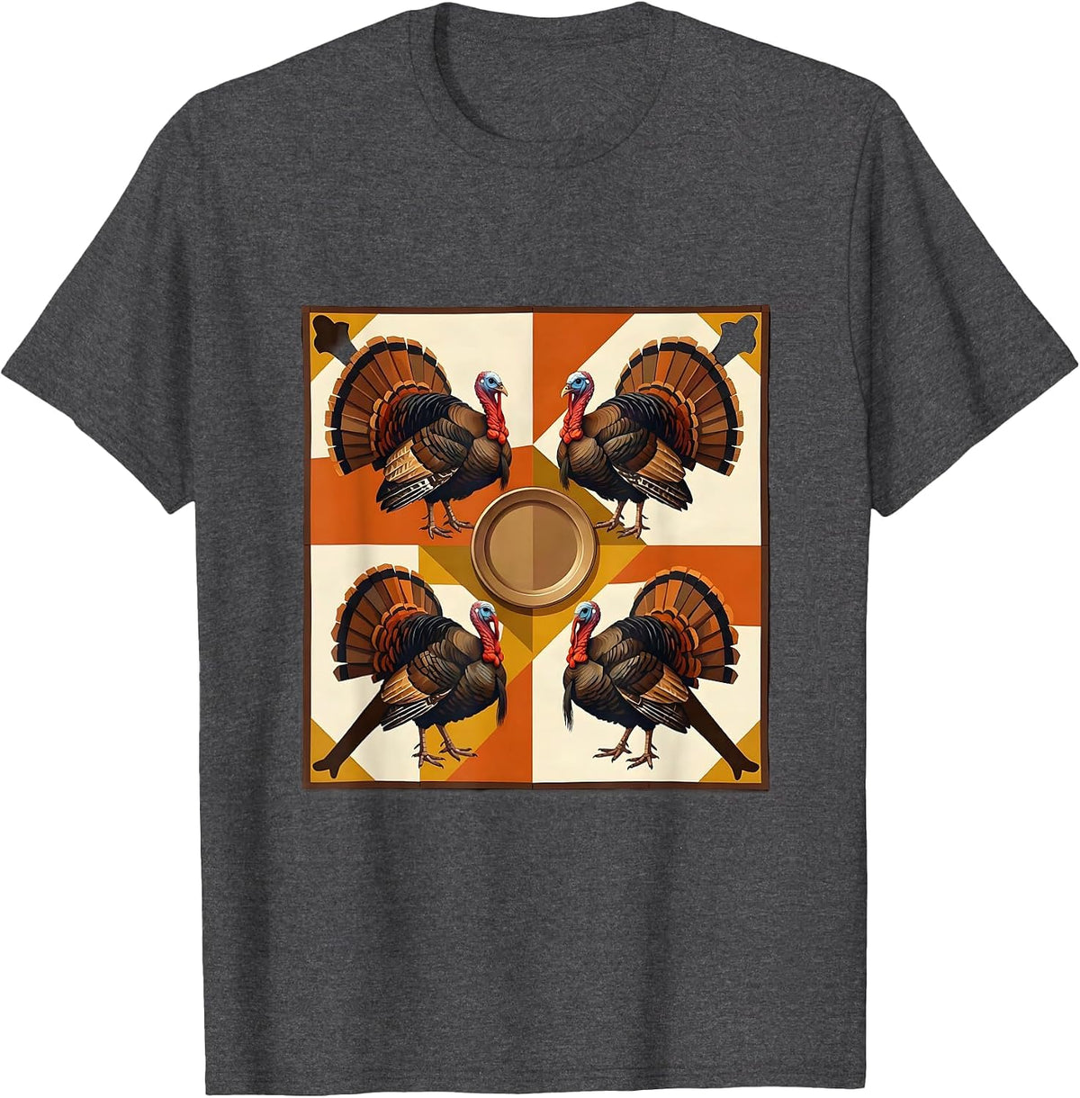 Quilted Turkey Crew Thanksgiving Family Matching T-Shirt - Dark Heather Grey