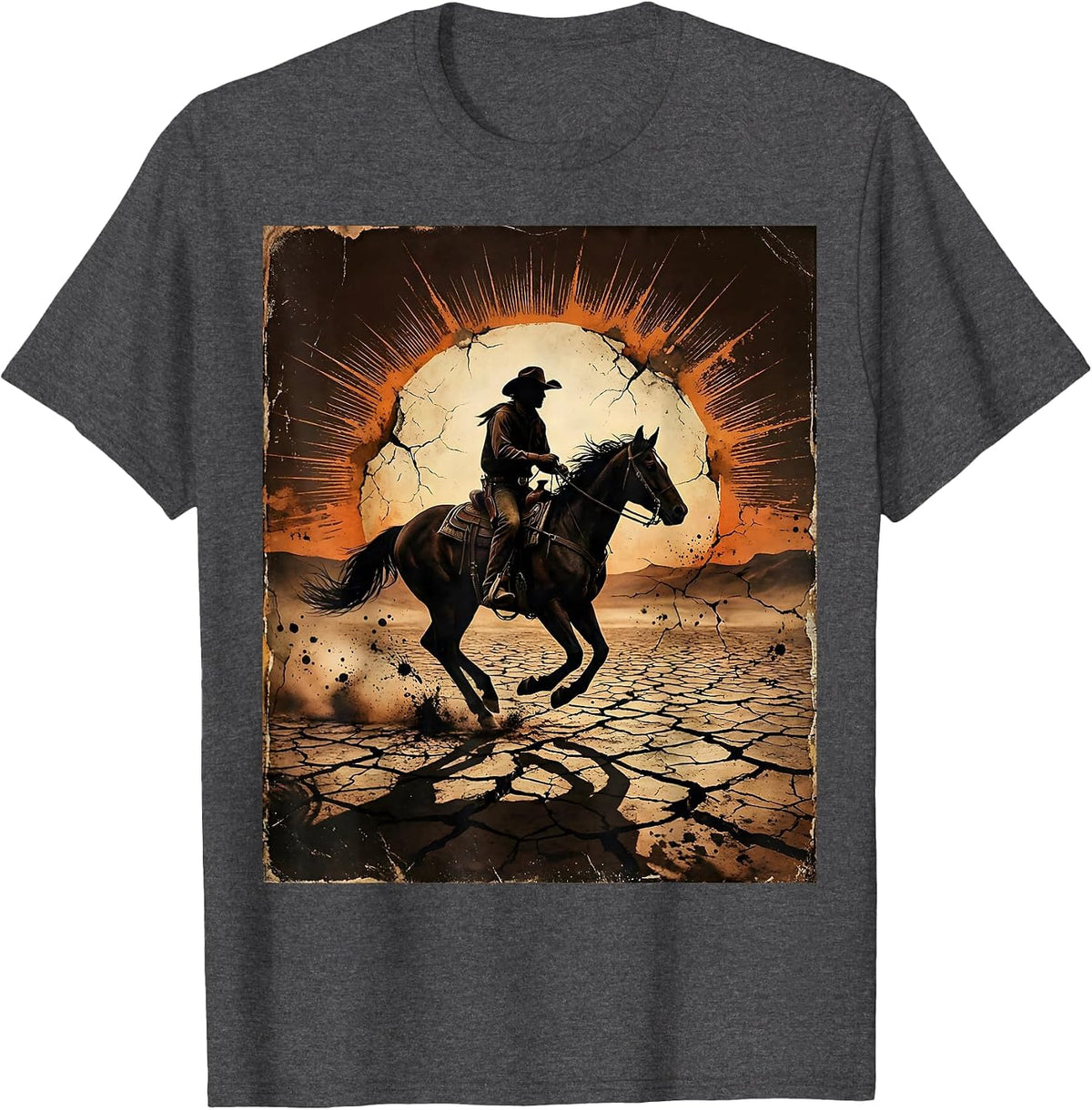 Men's Boy on Horseback Sunset Cowboy Graphic T-Shirt - Dark Heather Grey