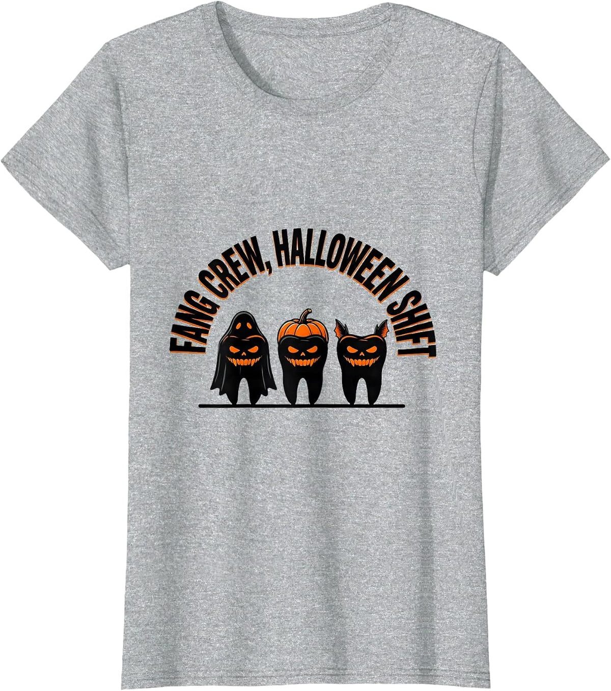 Fang Crew Halloween Shift Funny Dentist Dental Hygienist T-Shirt - Heather Grey