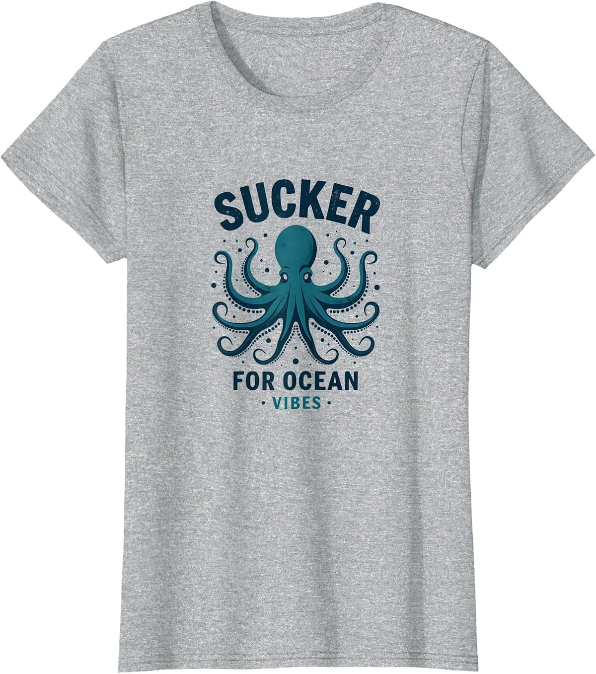 Sucker for Ocean Vibes Octopus Design T-Shirt - Heather Grey