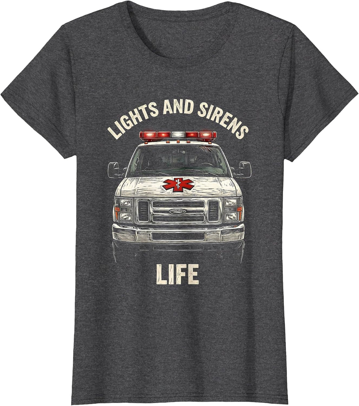 Women's Lights and Sirens Life EMT Graphic Design T-Shirt - Dark Heather Grey