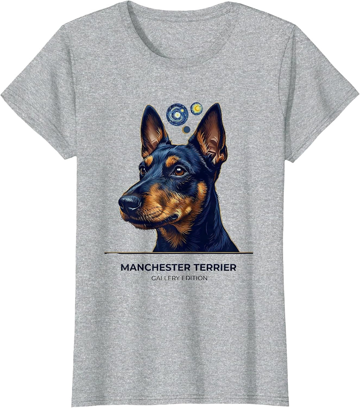 Manchester Terrier Gallery Edition Dog Breed Portrait Art T-Shirt - Heather Grey