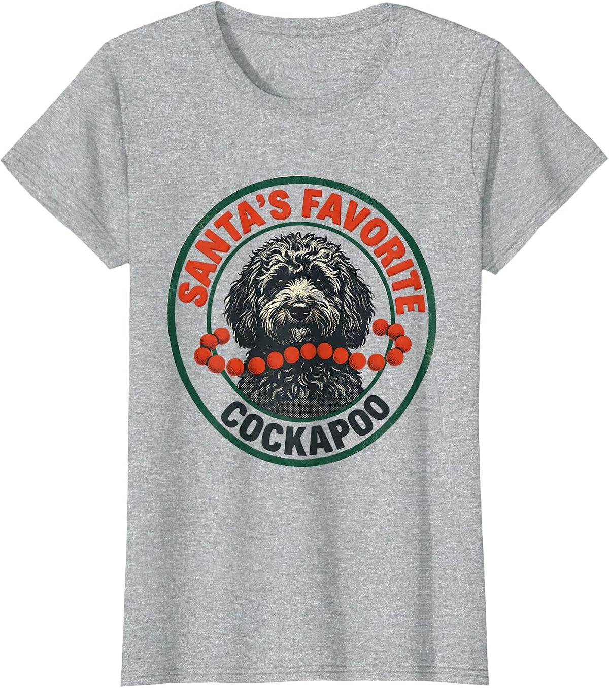 Santa's Favorite Cockapoo Festive Dog Lover Christmas T-Shirt - Heather Grey