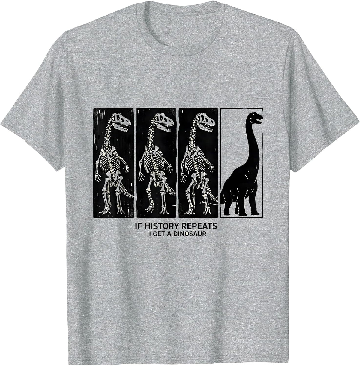 Men's If history repeats, I get a dinosaur Funny Teacher Linocut T-Shirt - Heather Grey