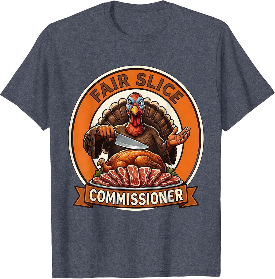 Fair Slice Commissioner Funny Thanksgiving Family Crew Humor T-Shirt - Heather Blue