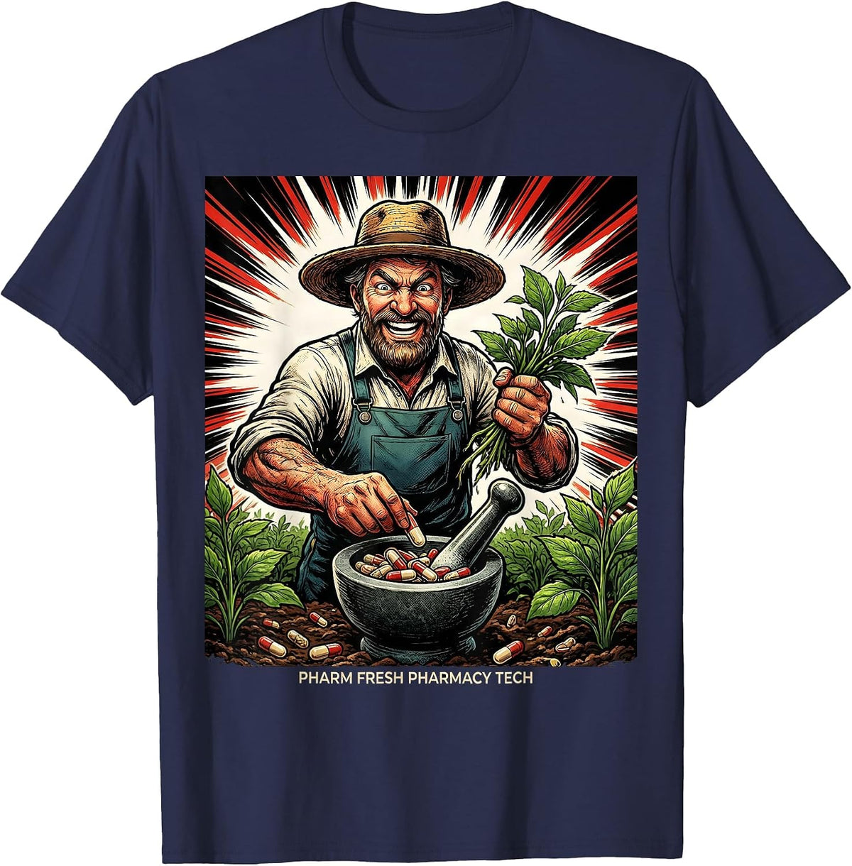 Men's Pharm Fresh Pharmacy Tech Funny Pharmacy Technician Comic T-Shirt - Navy Blue