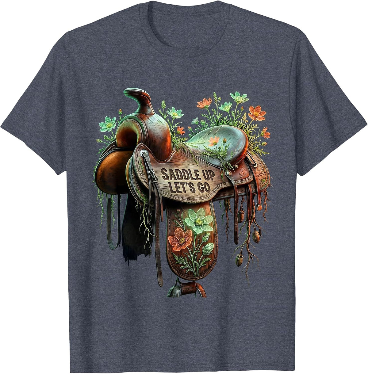 Saddle Up Lets Go Cowboy Western Design T-Shirt - Heather Blue