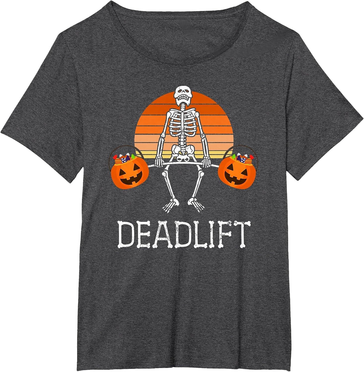 Deadlift Funny Halloween Skeleton Candy Buckets Gym Workout T-Shirt - Dark Heather Grey