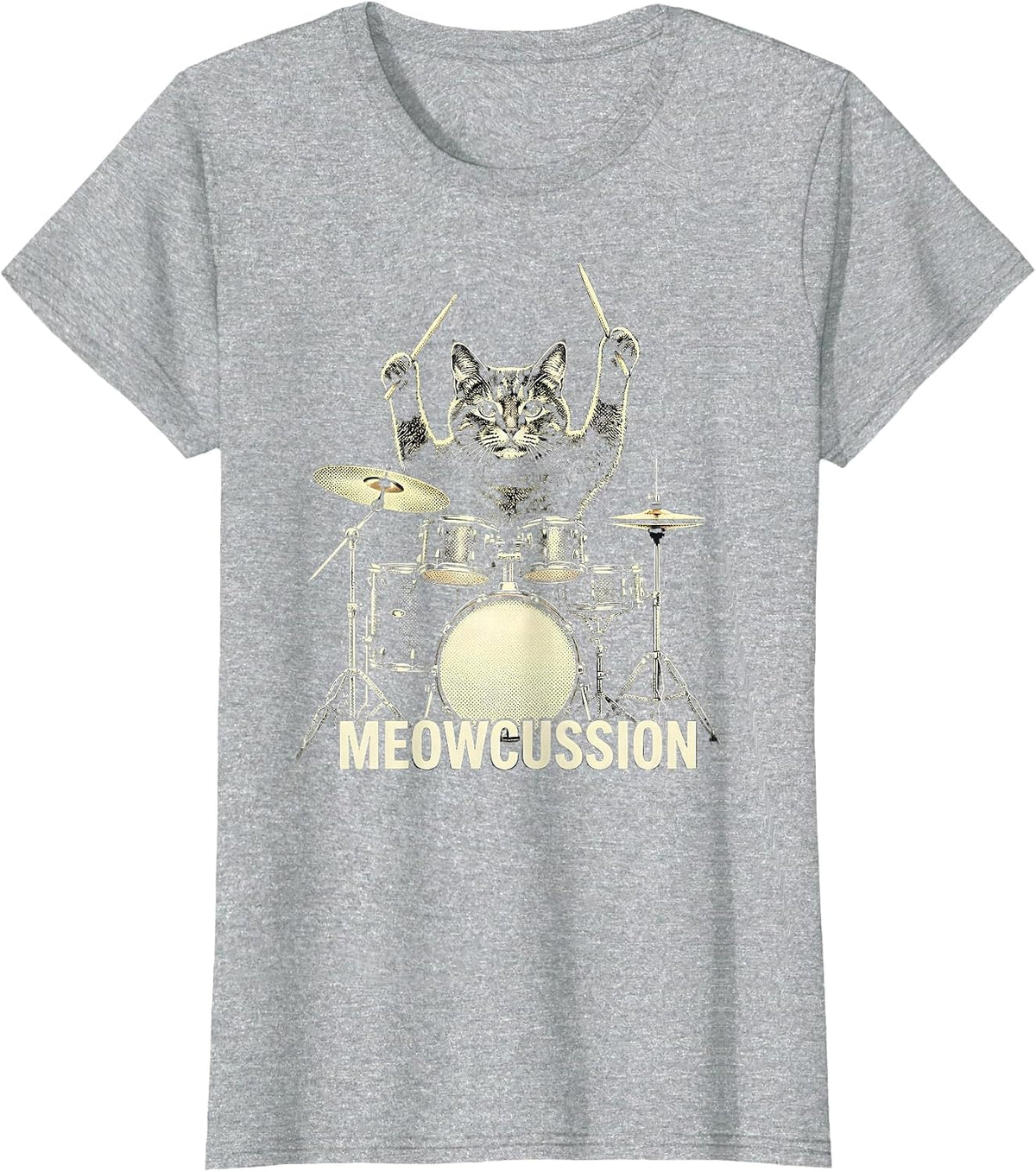 Meowcussion Cat Drummer Rock Humor Pet Lover Gift T-Shirt - Heather Grey