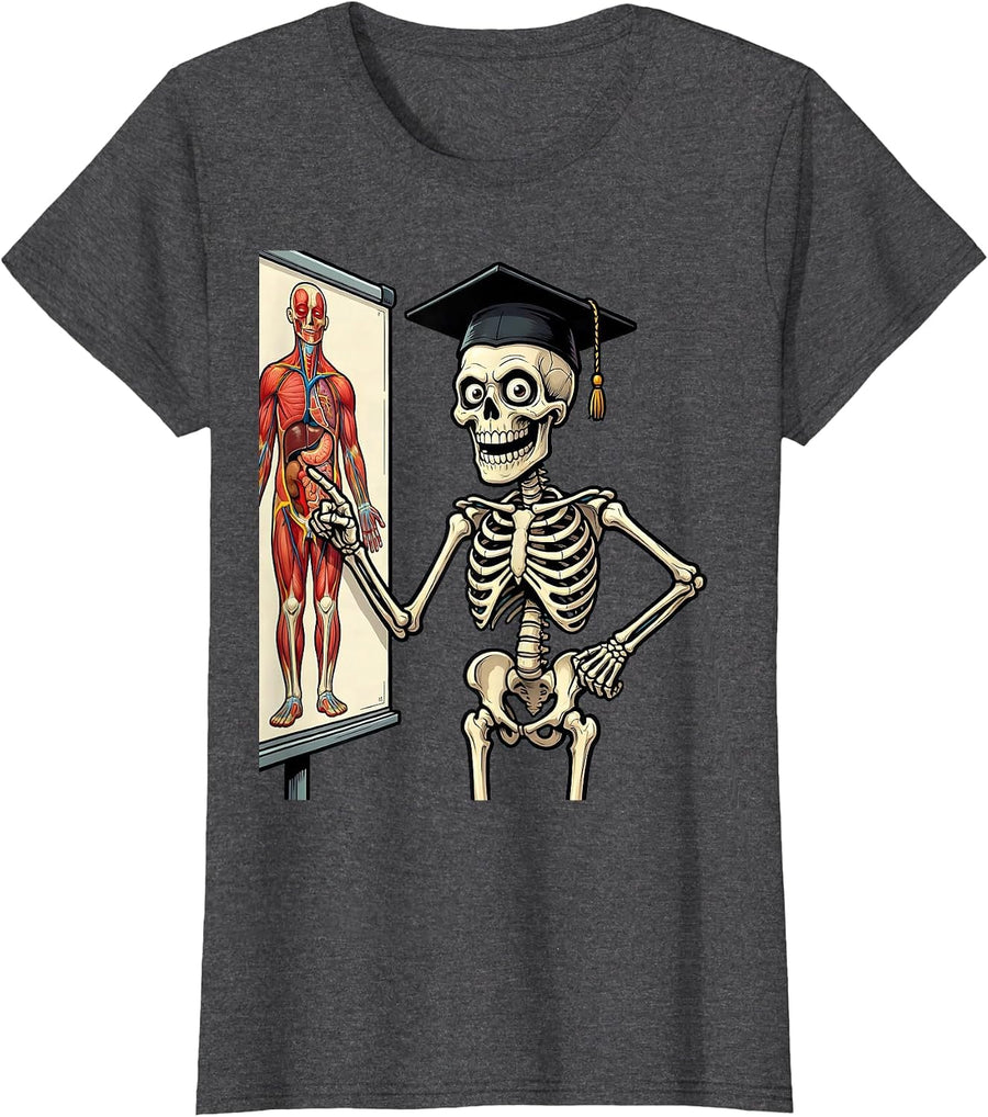 Women's Skeleton Anatomy Diagram Illustration T-Shirt - Dark Heather Grey