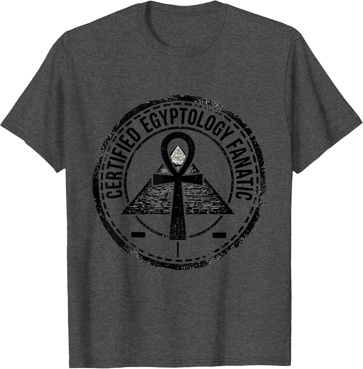 Men's Certified Egyptology Fanatic Funny History Teacher Rubber T-Shirt - Dark Heather Grey