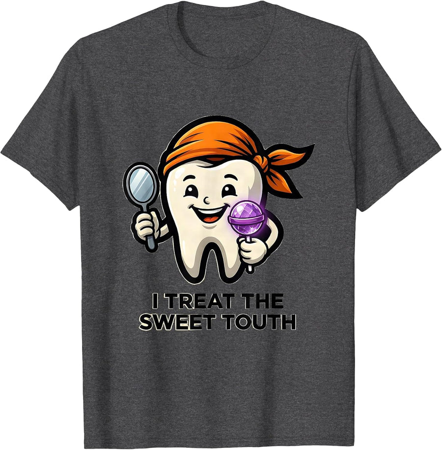 Men's I Treat The Sweet Tooth Funny Dentist Halloween Dental Pun T-Shirt - Dark Heather Grey