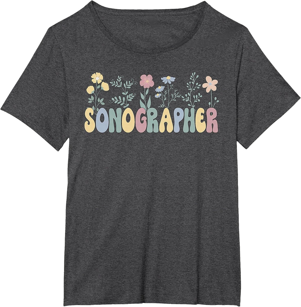 Groovy Sonographer Flowers Sonography T-Shirt - Dark Heather Grey