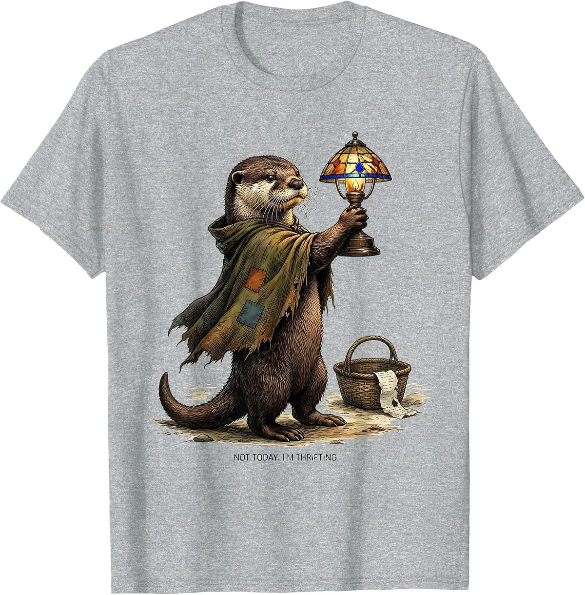 Men's Not Today, I'm Thrifting Funny Otter Thrifting Collector T-Shirt - Heather Grey