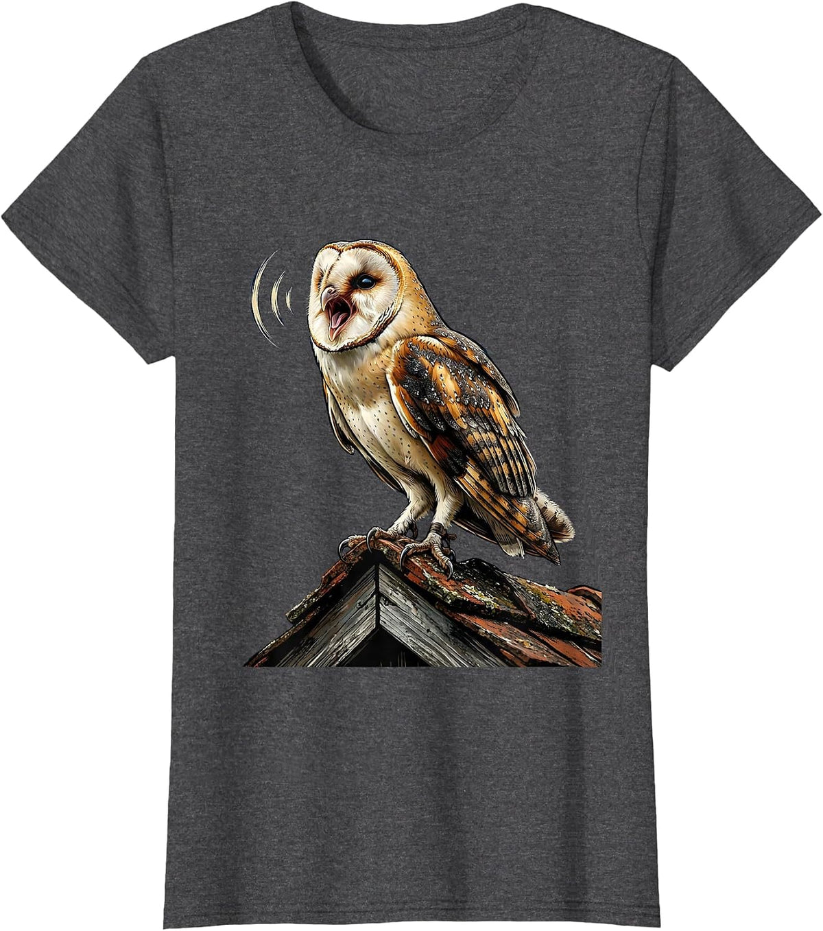 Women's Barn Owl Nighttime Call Vintage Bird Lover Whimsical T-Shirt - Dark Heather Grey