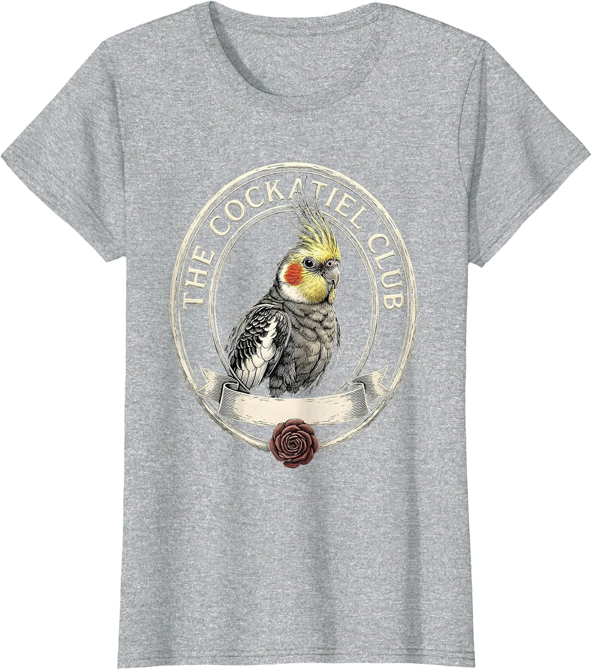 Women's The Cockatiel Club Funny Crude Novelty Club Badge Humor T-Shirt - Heather Grey