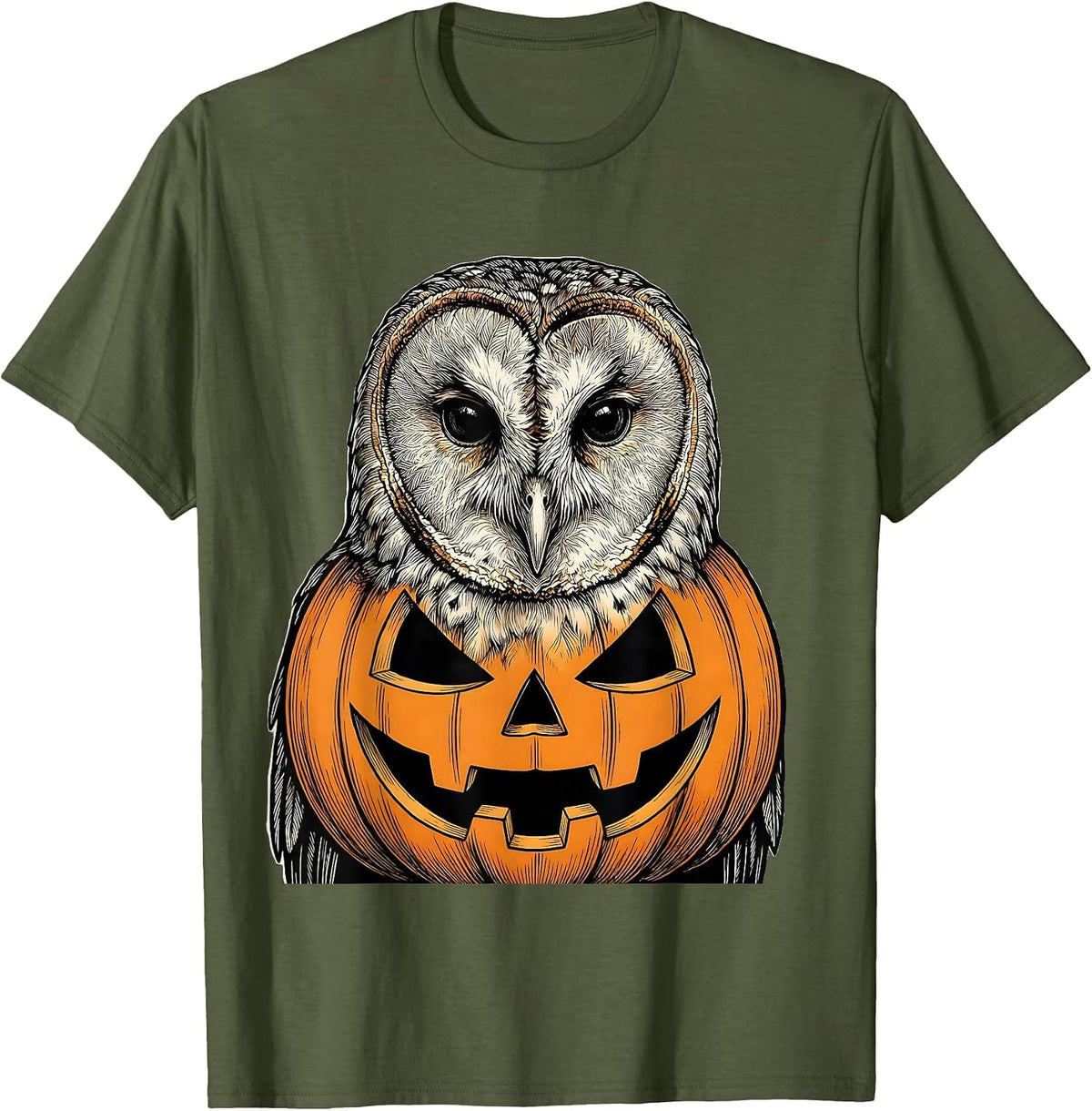 Barn Owl Pumpkin Costume Funny Bird Lover Halloween T-Shirt - Olive Green