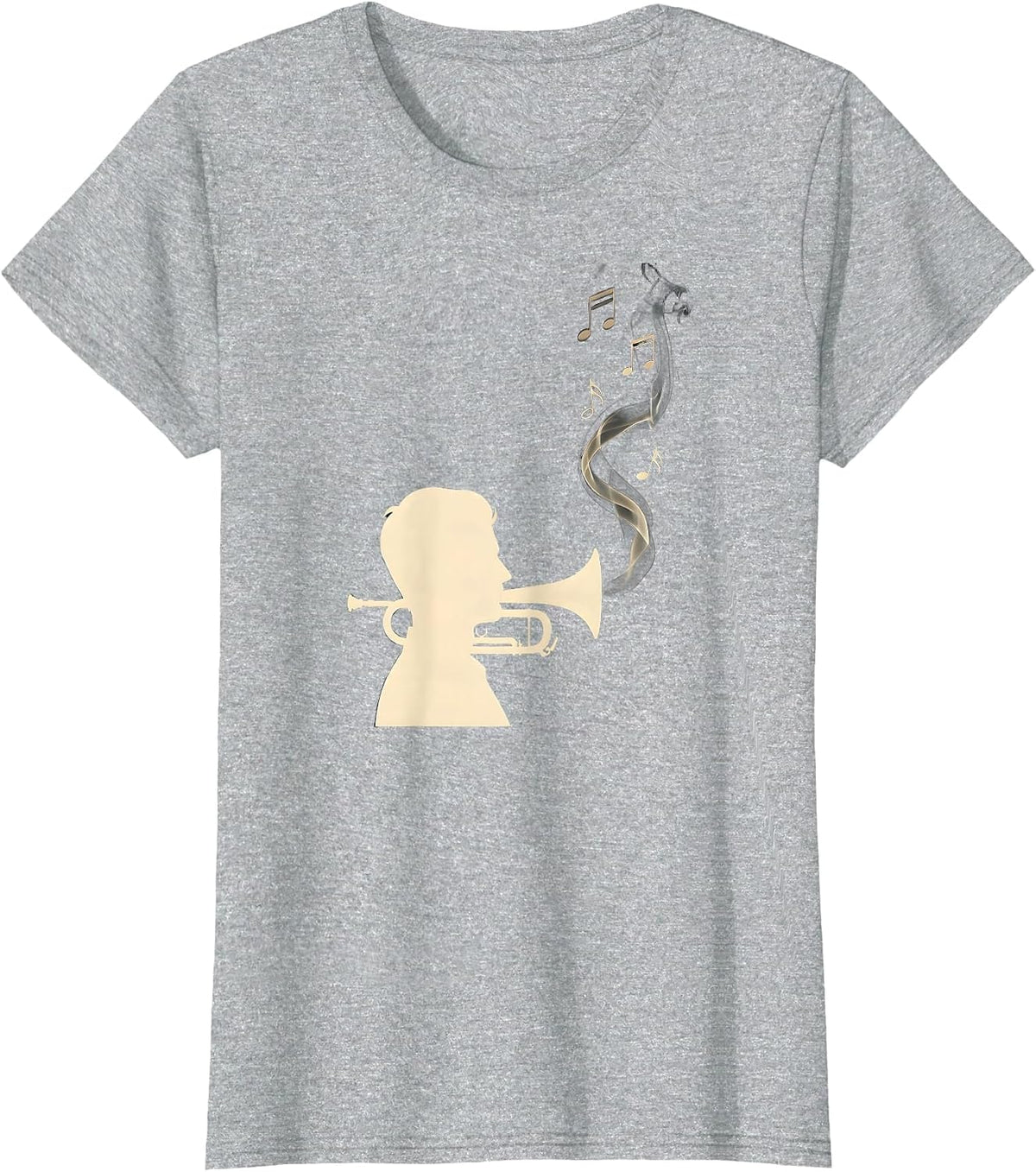 Trumpet Smoke Musical Notes Jazz Illustration T-Shirt - Heather Grey