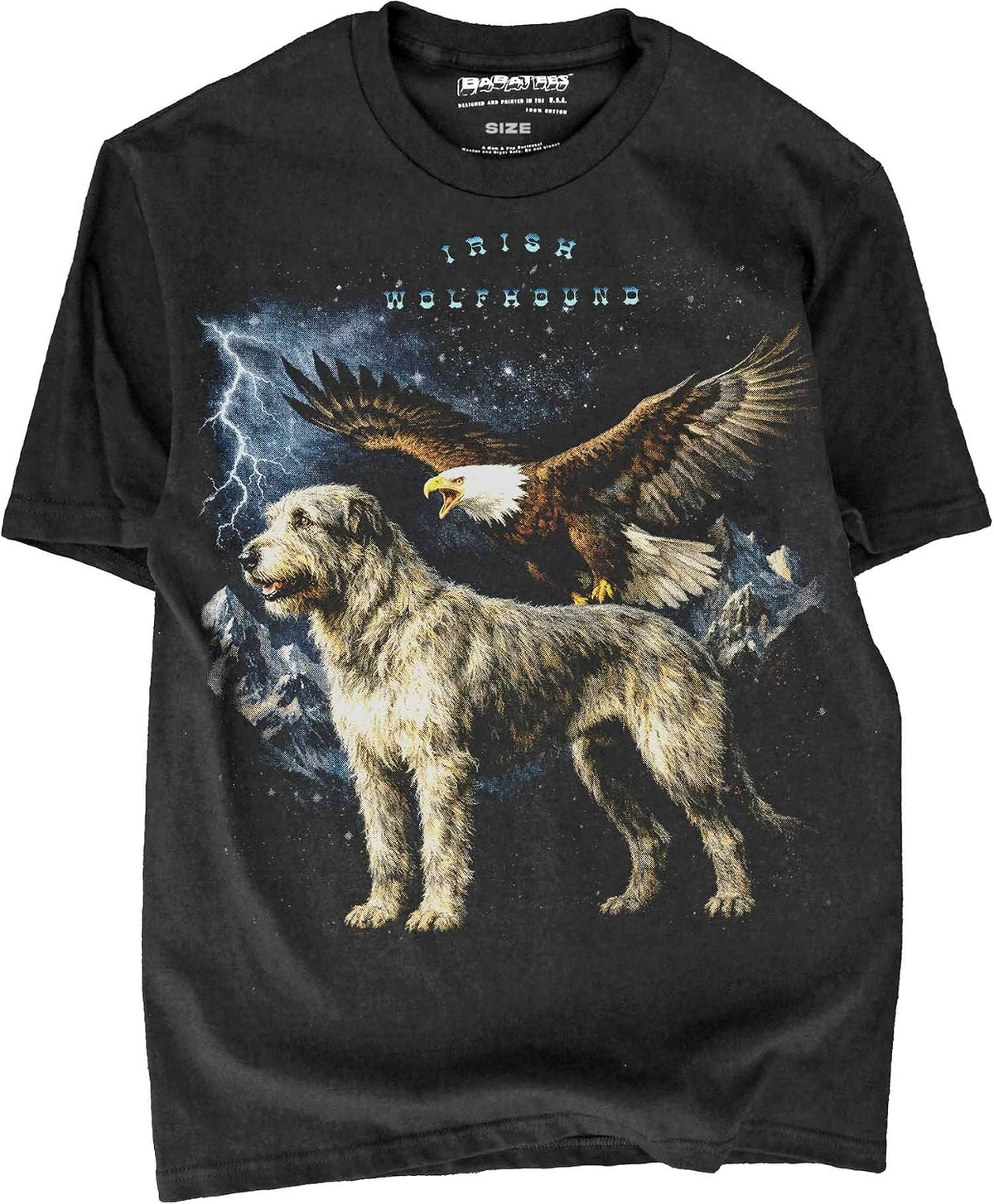 BABATEES Irish Wolfhound - U.S.A. Brand Cotton Black Tshirt - Irish Wolfhound 9ga