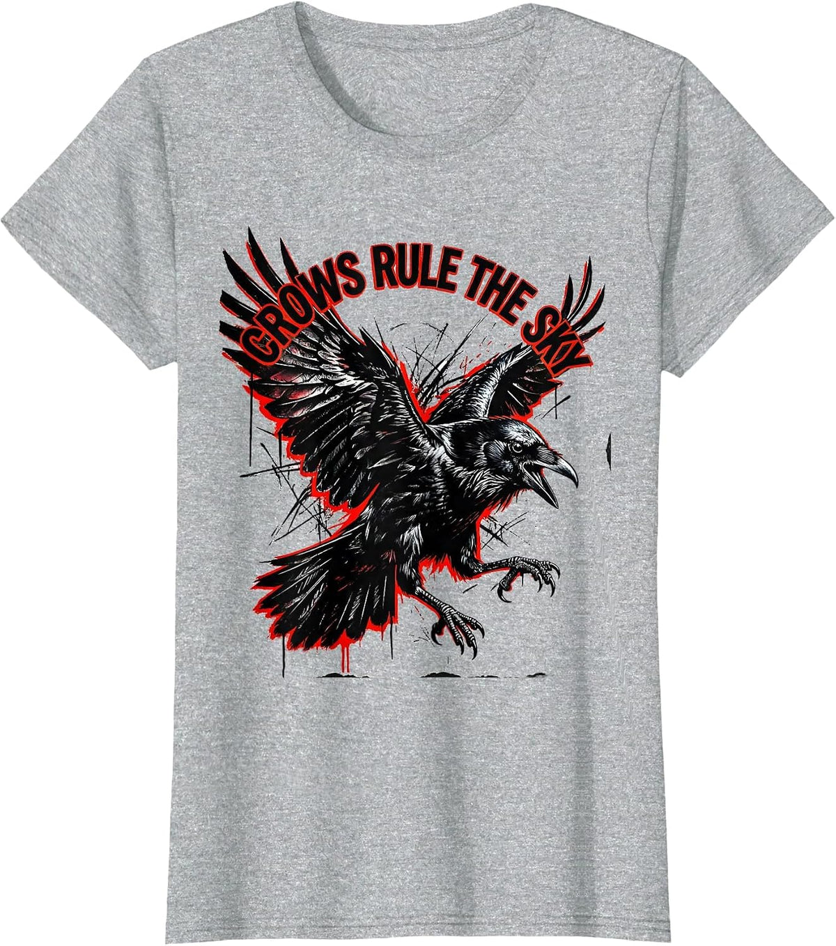 Crows Rule The Sky Bold Crow Graphic Design T-Shirt - Heather Grey