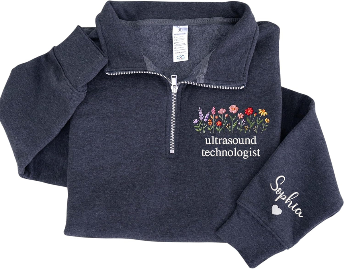 Personalized Embroidered Profession Quarter Zip Sweatshirt, Custom Gift for Nurse, Professors - Ultrasounf Technologist