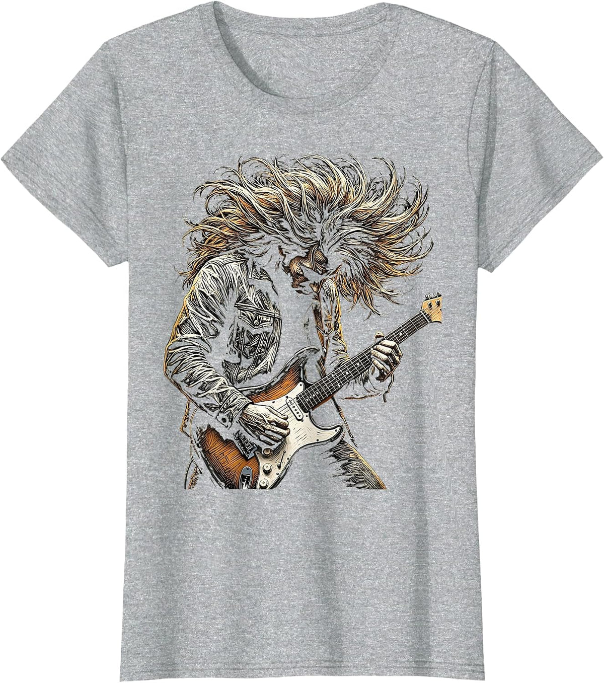Women's Headbanging Musician Wild Hair Rock Band Graphic T-Shirt - Heather Grey