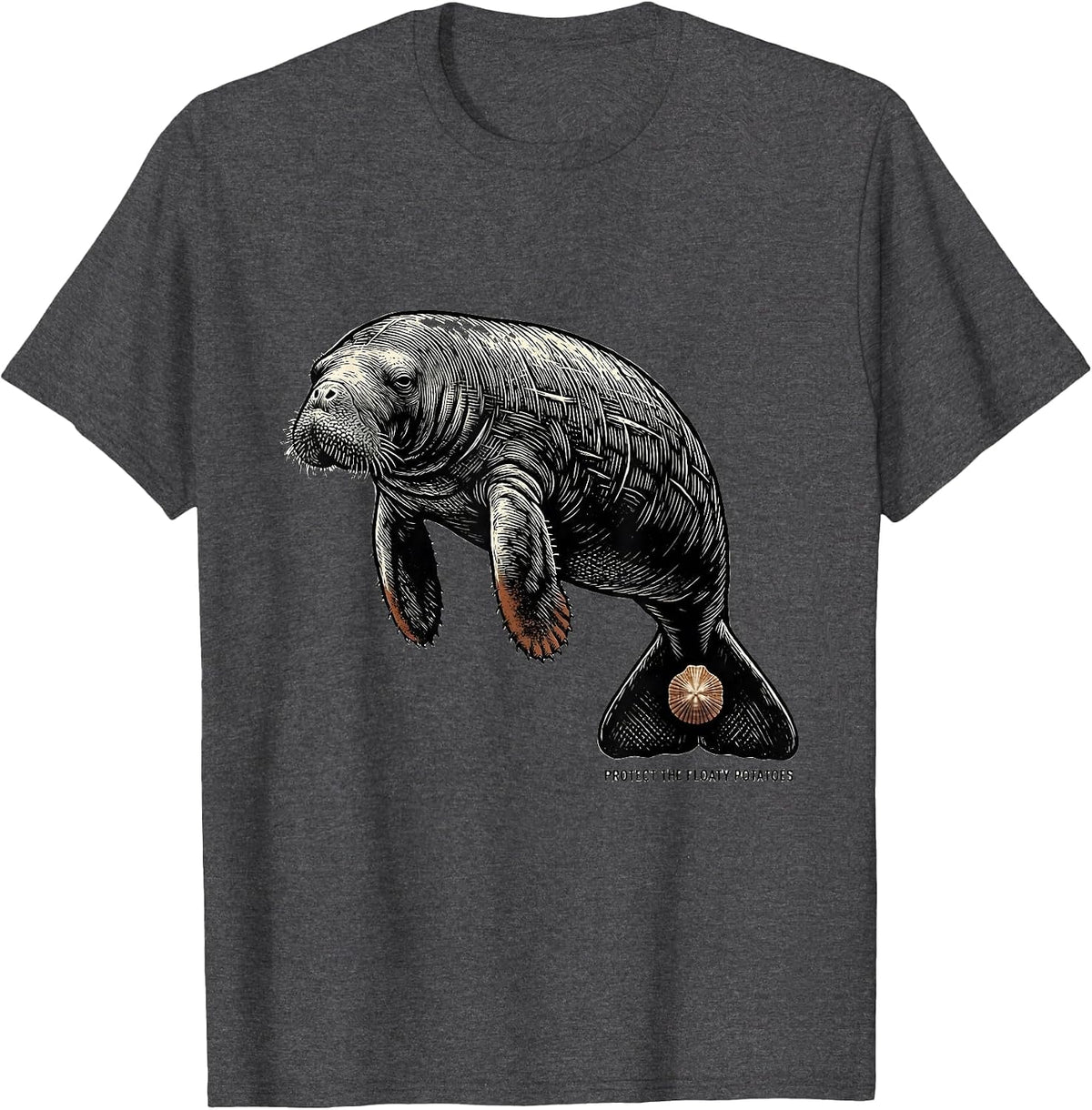 Protect The Floaty Potatoes Funny Manatee Sea Animal Lover T-Shirt - Dark Heather Grey
