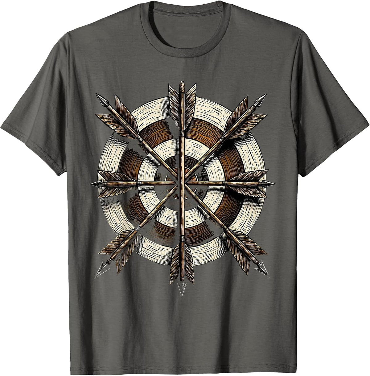 Bullseye Archery Target Arrows Hunting Graphic T-Shirt - Asphalt Grey