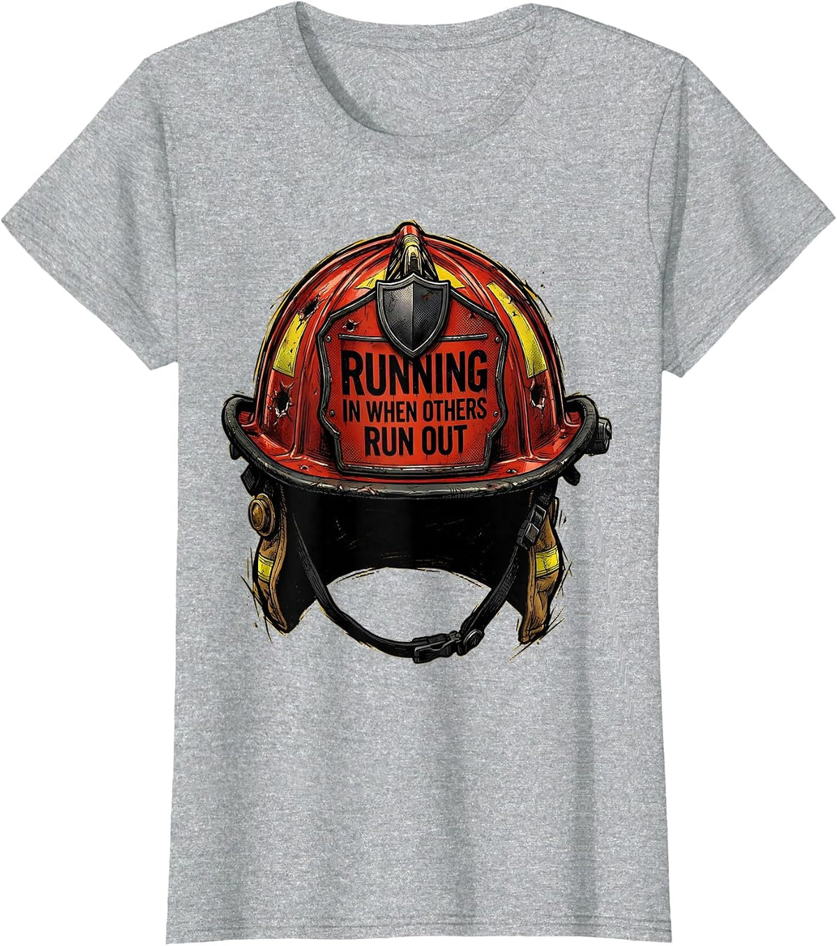 Running In When Others Run Out Firefighter Design T-Shirt - Heather Grey