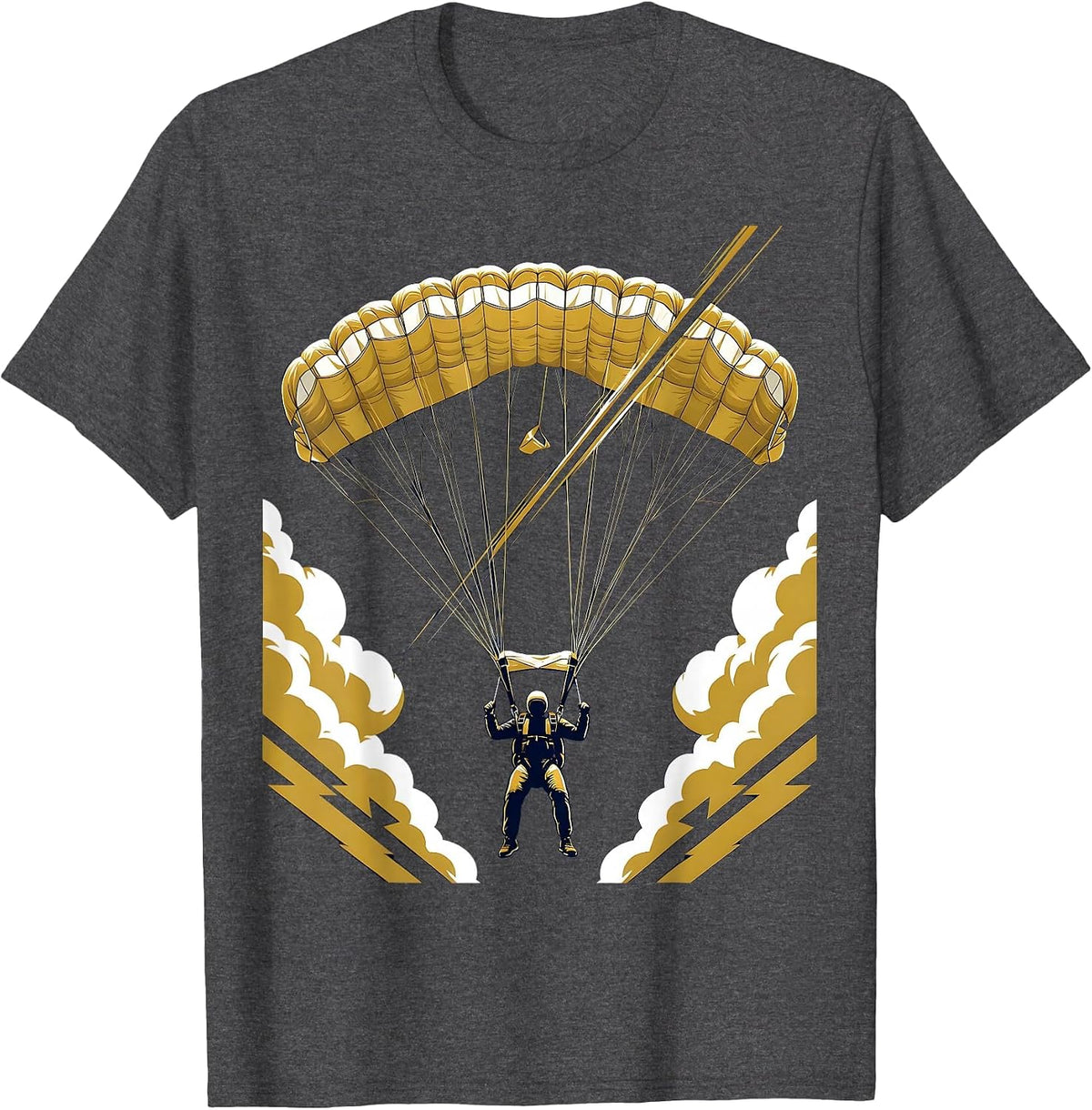Static Line Taut Above the Clouds Skydiving Art T-Shirt - Dark Heather Grey
