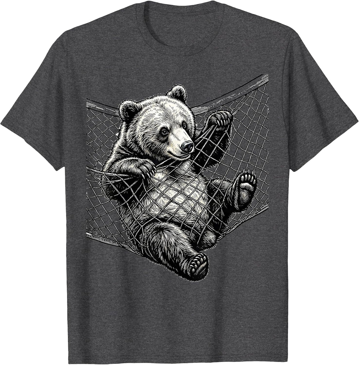 Men's Bear Cub Tangled in Tennis Net Funny Graphic T-Shirt - Dark Heather Grey