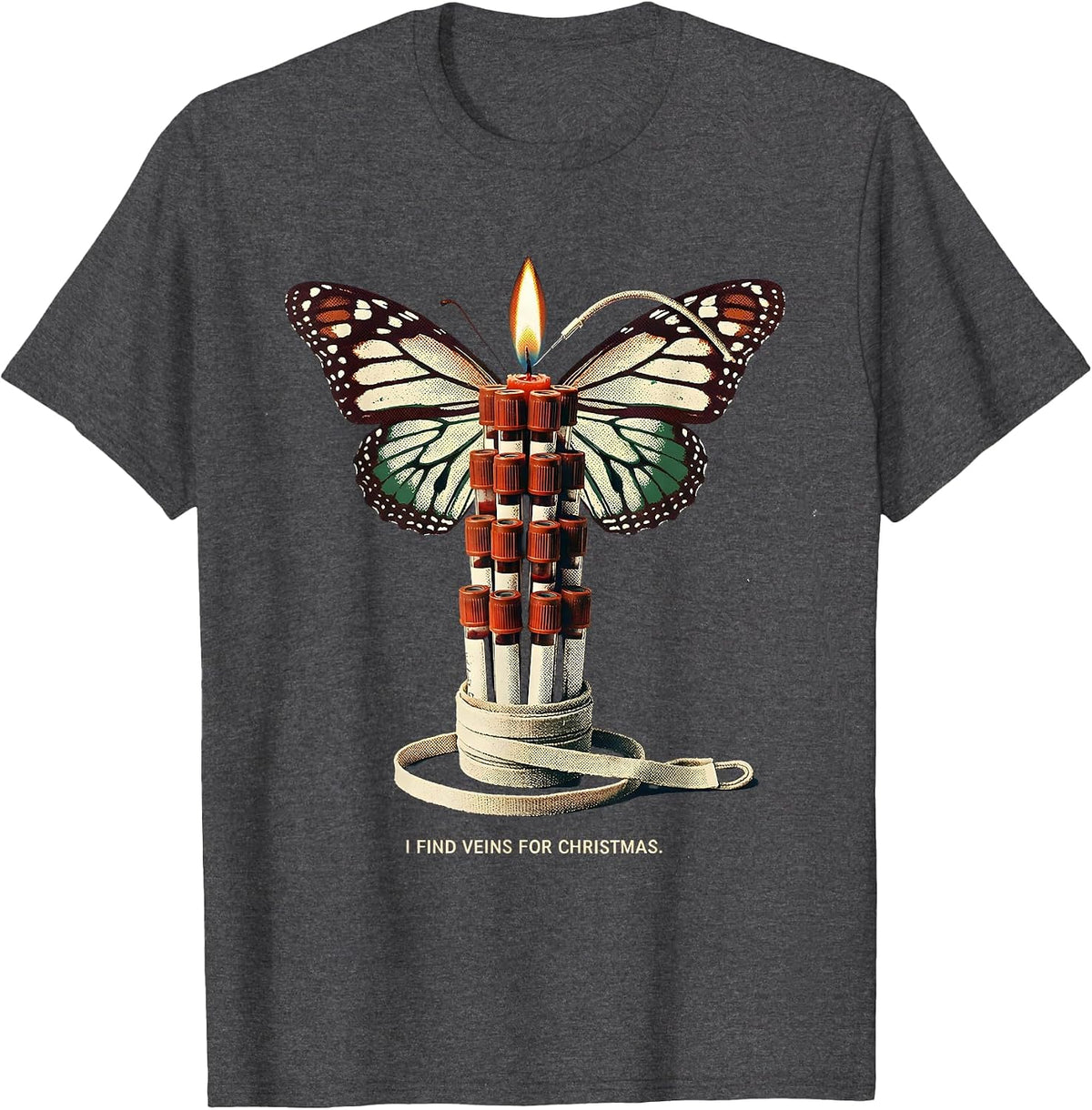 I Find Veins For Christmas Vintage Phlebotomist Holiday T-Shirt - Dark Heather Grey