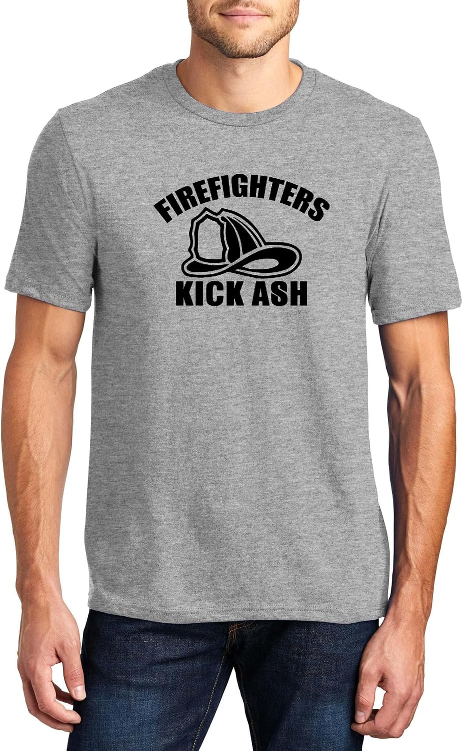 Firefighters Kick Ash Funny Firefighter Graphic Top Ringspun Cotton Tee Adult Men Women - Mens Crew Heather Grey